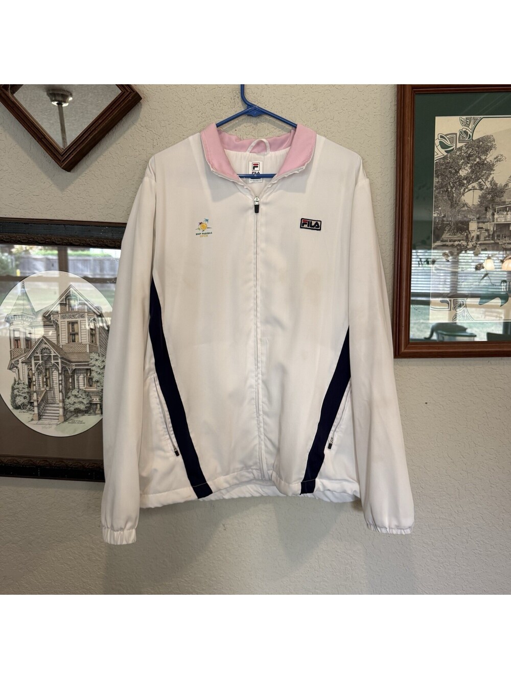 Fila BNP PARIBAS OPEN Designer Tennis Sports Full Zip Jacket White Size Large